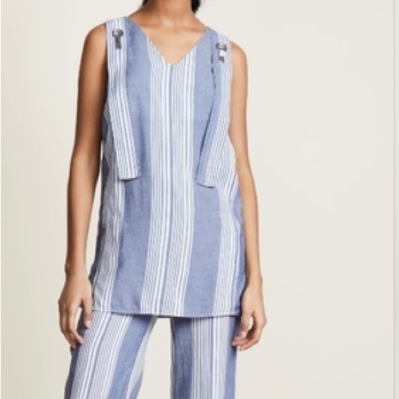 Victoria Beckham sleeveless V neck striped tunic top in blue white